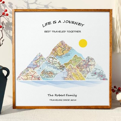 Personalised Wood Mountain Travel Adventure Map Valentine's Day Gifts for Couples Anniversary Gifts for Wife Husband