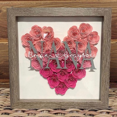 Personalised Heart Nana Shadow Box with Flowers Unique GIfts for Mum Christmas Gift Ideas for Grandma