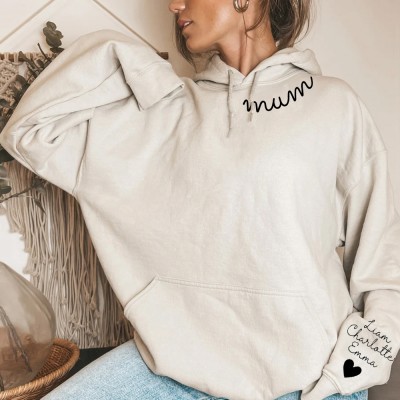 Custom Mum Sweatshirt Hoodie with Kids Names on Sleeve Gifts for Mum Mother's Day Gift Ideas