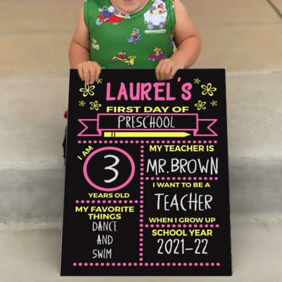 Personalised First Day of Preschool Sign Reusable Chalkboard