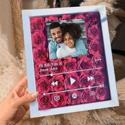 Personalised Spotify Flower Shadow Box with Couple Photo Romantic Gift Ideas for Her Anniversary Gift