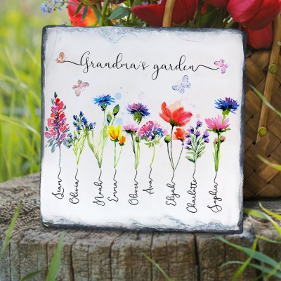 Personalised Grandma's Garden Birth Flower Plaque Family Gifts for Mum Grandma