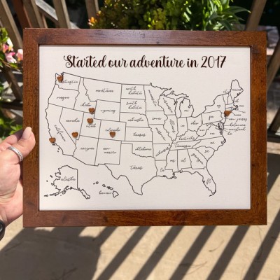 Personalised Travel Map Push Pin USA Map Custom Wedding Anniversary Gift for Wife Valentine's Day Gift for Boyfriend