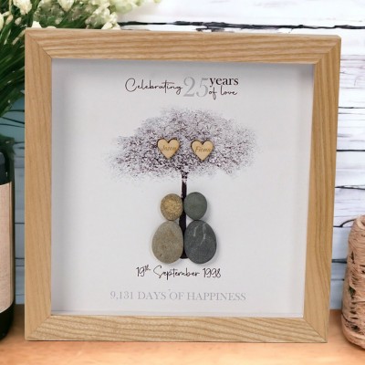 Personalised 25th Wedding Anniversary Pebble Art Frame Gifts for Her Anniversary Gift Ideas Christmas Gifts