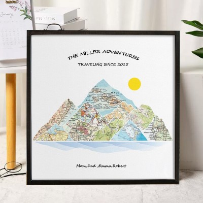 Custom Family Mountain Travel Map Personalised Couples Gift for Girlfriend Wedding Anniversary Gift for Wife