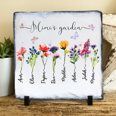 Personalised Mimi's Garden Birth Flower Plaque With Kids Names Family Gifts for Mum Grandma