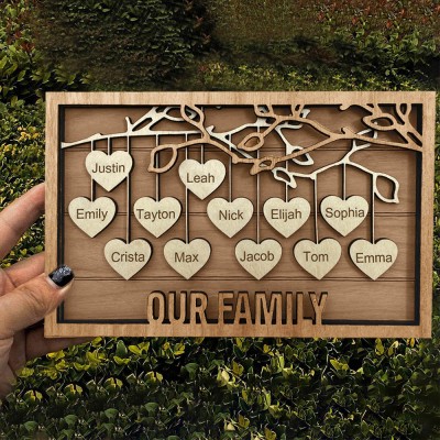 Family Tree Wood Sign Personalised Name Engraved Home Wall Decor Christmas Gift for Wife Mum Grandma
