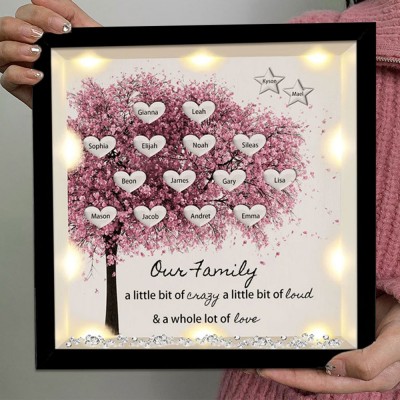 Personalised Light Up Family Tree Box Frame with 1-20 Names Mother's Day Gift For Grandma, Mum