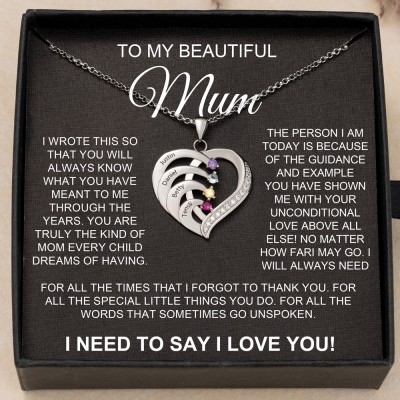 Personalised To My Mum Birthstones Names Necklace Family Love Gift Ideas For Mum Grandma Her