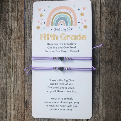 First Day of Fifth Grade Mummy and Me Heart Purple Matching Bracelets Back to School Gift Ideas