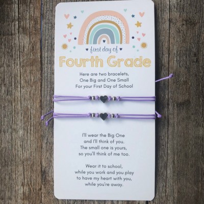 First Day of Fourth Grade Mummy and Me Heart Purple Matching Bracelets Back to School Gift Ideas