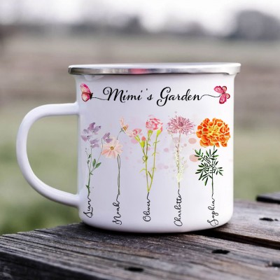 Custom Mimi's Garden Birth Month Flower Camping  Coffee Mug with Kids Names Gift Ideas for Grandma Mum Birthday Gifts for Her