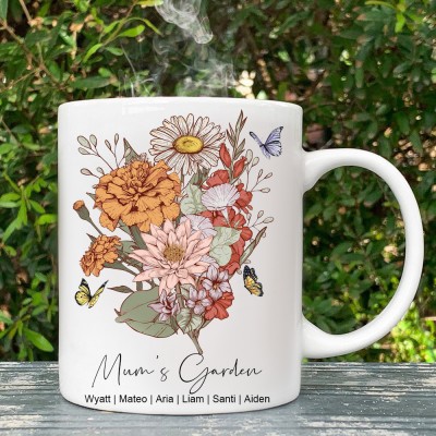 Personalised Mum's Garden Mug With Birth Flower Bouquet Keepsake Gift For Mum Grandma Mother's Day Gift Ideas