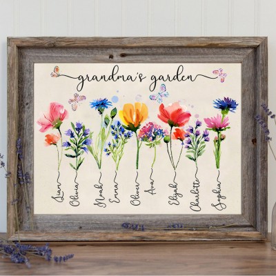 Personalised Family Wood Birth Month Flower Frame Sign Gift For Grandma Mum Wife Her