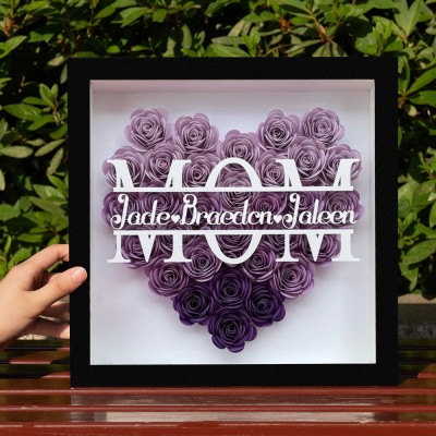 Personalised Heart Shaped Paper Flower Shadow Box Gift for Mum Grandma