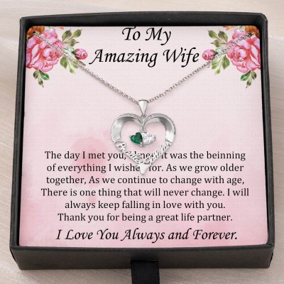 Personalised To My Wife Heart Shaped Necklace With Names and Birthstones Unique Gift To Wife From Husband Birthday Gift Wedding Anniversary Day Gift Ideas