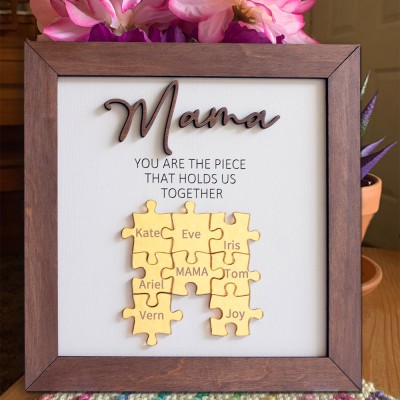Personalised Mama Wood Puzzle Pieces Frame Name Sign Unique Gift for Grandma Mum Mother's Day Gift Ideas