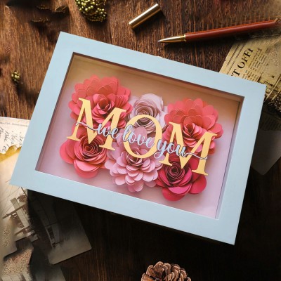 Paper Flower Rose Shadow Box Frame Gift For Mum From Kids Birthday Gift for Grandma Nana