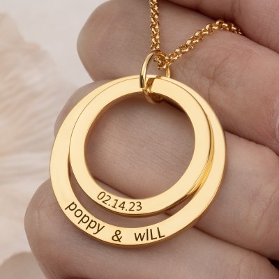Personalised Double Ring Charms Name Necklace Wedding Anniversary Gifts For Soulmate Wife Girlfriend Her