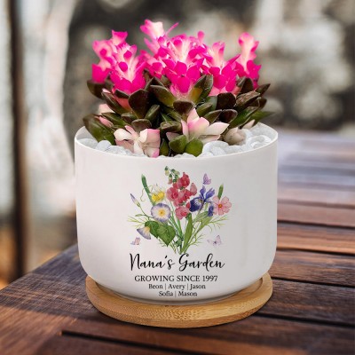 Custom Nana's Garden Birth Month Flower Bouquet Mini Plant Pot With Kids Names Gifts For Mum Grandma Mother's Day GIft