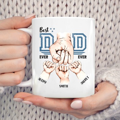 Personalised Best Dad Ever Fist Bump Mug with Kids Name Unique Gift for Father's Day