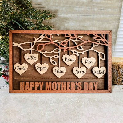 Personalised Family Tree Wood Frame Family Adoption Gift For Mum Grandma