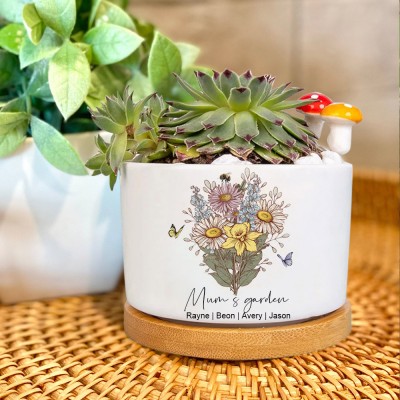 Mum's Garden Birth Flower Bouquet Plant Pot Personalised Gifts for Mum Grandma Mother's Day Gift Ideas
