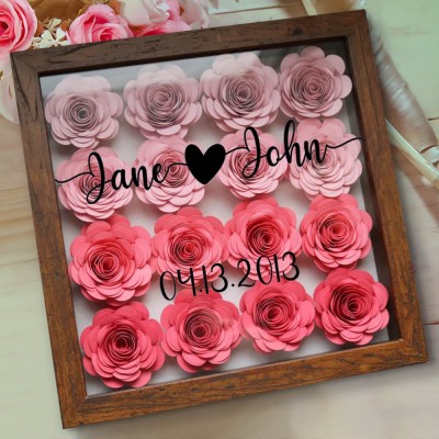 Personalised Anniversary Date Rose Flower Shadow Box Anniversary Gift for Wife