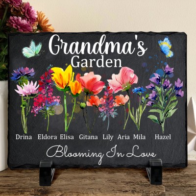 Grandma's Garden Birth Flower Plaque Personalised Grandma Gifts from Grandkids Birthday Gifts for Mum Christmas Gift Ideas