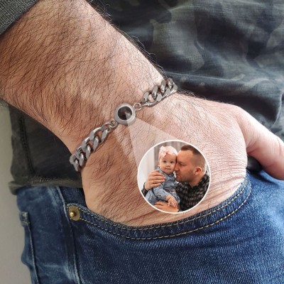Personalised Photo Projection Men Cuban Bracelet With Picture Inside Meaningful Gift for New Dad Unique Birthday For Husband Father's Day Gifts
