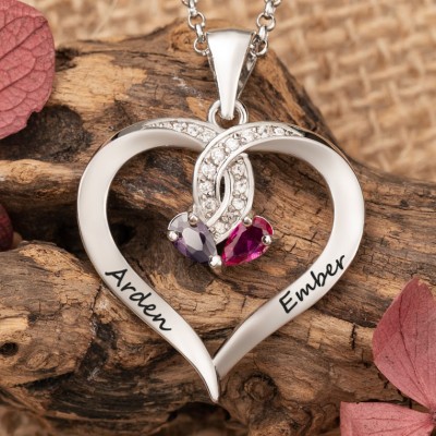 Personalised Name Birthstone Heart Shape Necklace Valemtine's Gifts For Soulmate Girlfriend Wife Her