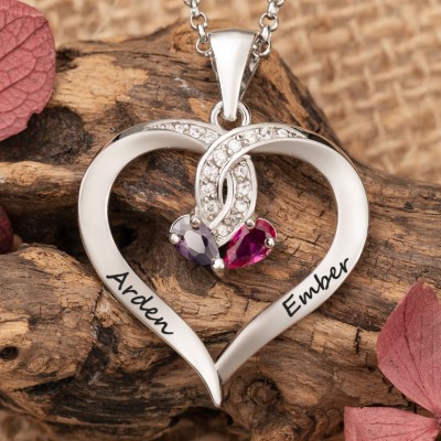 Custom Heart Shaped Couple Necklace With Double Names And Birthstones Designs Unique Birthday Gifts For Lover Valentine's Day Gifts For Girlfriend