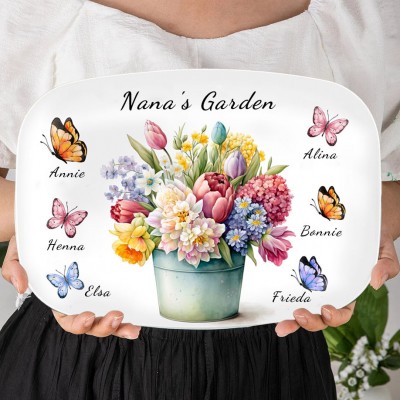 Personalised Nana's Garden Butterfly Platter Family Plate Gifts for Nana Mum Christmas Gift Ideas for Grandma