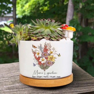 Personalised Mimi's Garden Birth Month Flower Bouquet Mini Succulent Plant Pots with Engraved Names Mother's Day Gift Ideas
