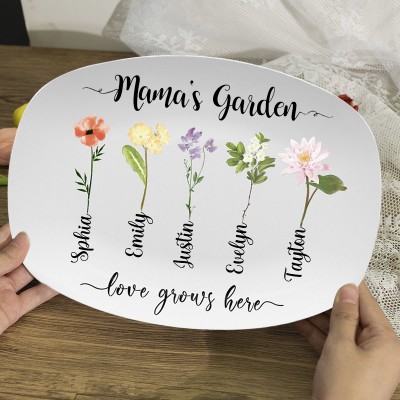 Personalised Mama's Garden Birth Flower Plate with Kids Name Mother's Day Gift Ideas