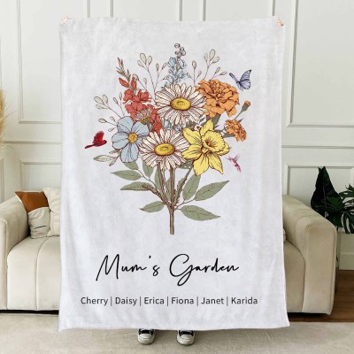 Custom Mum's Garden Blanket By Birth Flower Bouquet Mother's Day Gift Ideas Keepsake Gifts For Mum Grandma