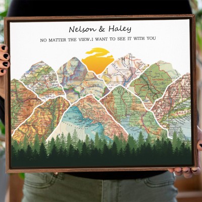 Personalised Couples Mountain Travel Map Love Wedding Anniversary Gifts For Wife Husband Couples