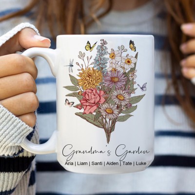 Personalised Grandma's Garden Bouquet Mug With Grandkids Names Unique Gift Ideas For Grandma Mum Mother's Day Gifts