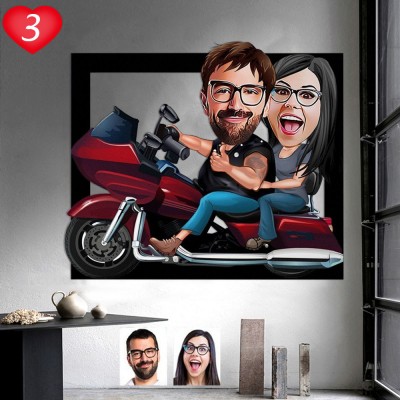 Personalised Motorcycle Couple Caricature Wedding Anniversary Gift for Husband Valentine's Day Gift for Boyfriend