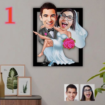 Custom Married Couple Cartoon Wooden Wall Art Anniversary Gift for WIfe Valentine's Day Gift for Her