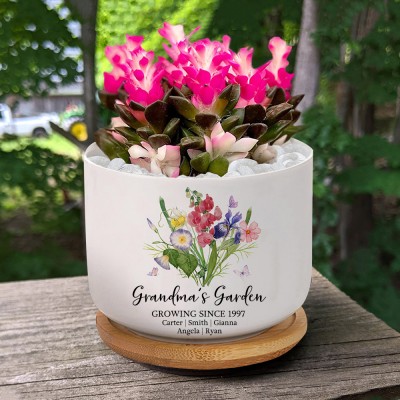 Personalised Grandma's Garden Bouquet Outdoor Plant Pot With Kids Names Gift Ideas For Mum Grandma Mother's Day GIft