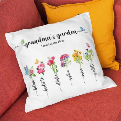 Personalised Grandma's Garden Birth Watercolor Flowers with Grandkids Names Gift for Grandma Mum