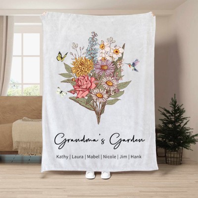 Personalised Grandma's Garden Blanket By Birth Flower Bouquet Keepsake Gifts For Mum Grandma Mother's Day Gift Ideas