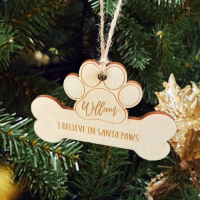 Personalised Dog Bone Paw Shape Christmas Ornament with Name