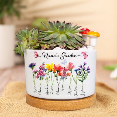 Personalised Nana's Garden Birth Flower Mini Succulent Plant Pot with Kids Names Gift Ideas for Mum Grandma Birthday Gifts