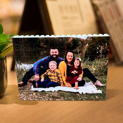 Personalised Family Portrait Photo Puzzle on Building Brick Keepsake Anniversary Gifts For Mum Parents Her