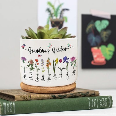 Personalised Grandma's Garden Birth Month Flower Outdoor Succulent Plant Pot Gifts For Grandma Mum