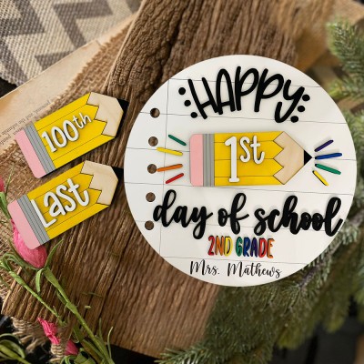 Personalised Round First and Last Day of School Sign Prop Interchangeable Back to School Sign Gifts for Teacher