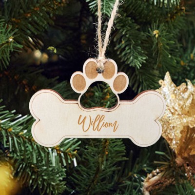 Personalised Dog Bone Paw Shape Christmas Ornament with Name