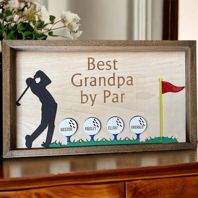 Personalised Best Grandpa By Par Wooden Golf Sign Home Decoration for Dad, Grandpa Father's Day Gifts